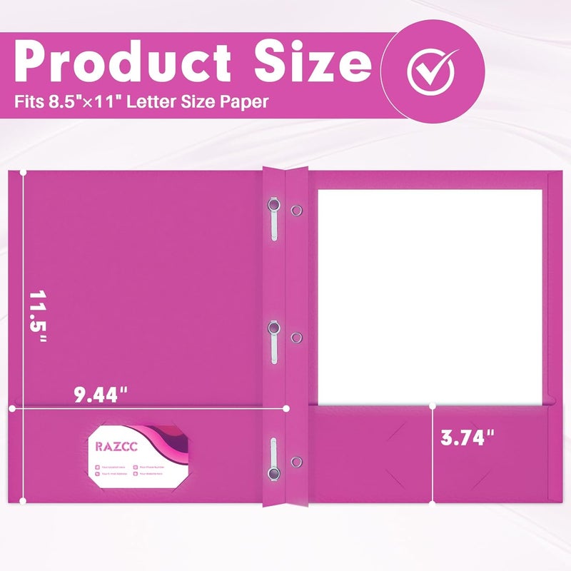 RAZCC Two Pocket Folders, 75 Pack Two Pocket Folders with Prongs, 3 Prong Folders Fit Letter Size Paper, Pocket File Folders for School Office Home Business, Rose Purple - Image 2